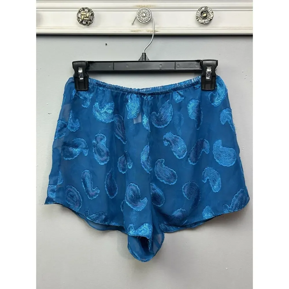 Vintage Inner Most Pajama Lingerie Set Womens Medium Blue Paisley Sheer Feminine